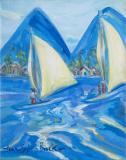 Caribbean Art - Janice Sylvia Brock - Race Between the Pitons